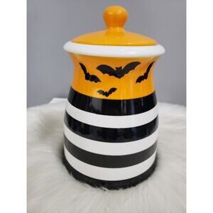 HALLOWEEN‎ ceramic canister cookie jar candy decor retro bats striped storage
